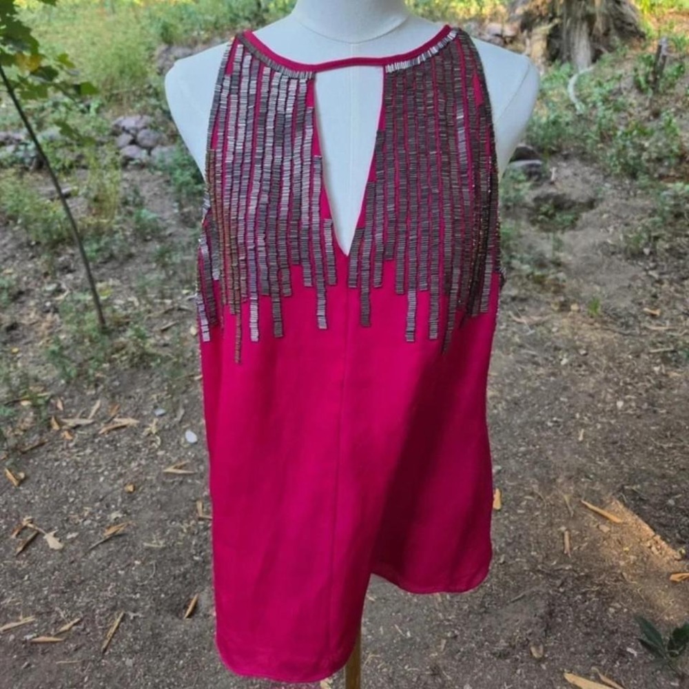 Nordstroms Parker Fuscia Beaded Blouse Size Large